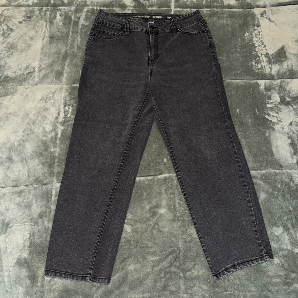 Avenue Denim Jeans Womens 14P Black 100% Cotton 5-Pockets Dark Wash Straight Leg